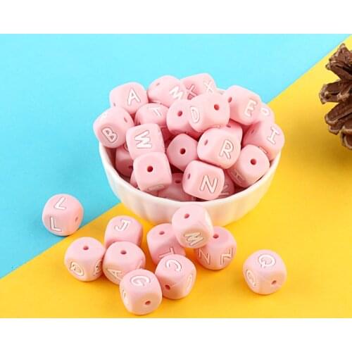 20pcs Pink Silicone Alphabet Beads Letter 12mm Personalized Name Baby Teether Accessories BPA Free Silicone Baby DIY Teether Toy
