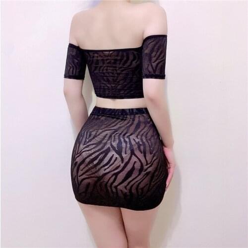 Sexy Mesh Sheer Two Piece Set Sexy Women Lace Crop Top & Mini Skirt Suits Women Erotic See Through Club Party Outfits