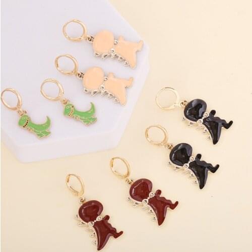 Retro Alloy Animal Dinosaur Drop Oil Pendant Earrings For Women Fashion Punk Temperament Ins Golden Metal Stud Wholesale Jewelry