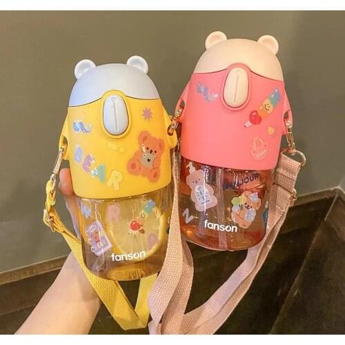 JY Cute Water Bottle Child Baby Learning Drinking Cup Free Sticker With Strap 620ml 4Colors TB