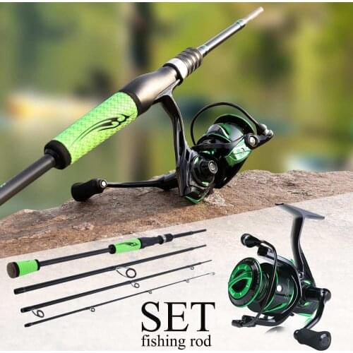 Sougayilang Lure Rod Combo Portable 4 Section Ultralight Carbon Fiber Fishing Rod and 12+1BB Spinning Reel Set for Saltwater