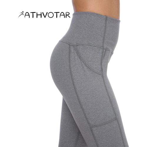 ATHVOTAR Fitness Sport Leggings High Waist Hip Lift Side Pockets Quick Dry Yoga Pants Running Abdomen Gym Clothing