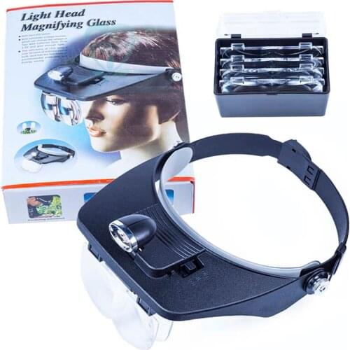 1 set Headband LED Lamp Magnifier Eyewear1.2X 1.8X 2.5X 3.5X Third Hand Dentist Magnifying Glass Read Repair Jewelry Loupe
