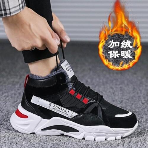 High Top Warm Winter Sneakers for Men Running Shoes Man Sports Man Shoes Sport Man Sneakers Black Fur Tennis 2020 Jogging D-1015