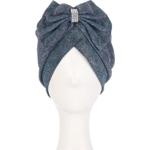 Bow-tie Headscarf Bonnet Rhinestone Hijab Turban Glitter Female Head Wraps Muslim Hat Islamic Headwear Clothing Cancer Chemo Hat