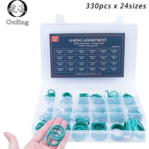 330pcs Green FKM O Rings Rubber Kit 24Sizes O ring Seal Rubber Sealing O-rings Washer Gasket O-Ring Set Assortment Set Kit Box