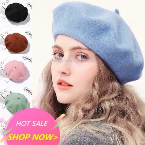 Vintage French Beret Cap for Women Autumn Winter Outdoor Berets Street Style Plain Cap Wool Warm Femme Girls Beanie Hat Caps
