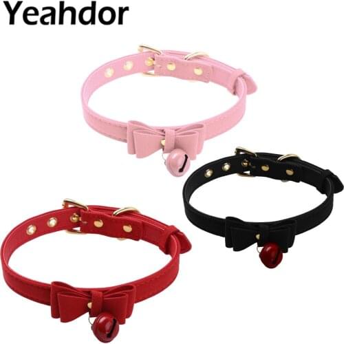 Bow Tie Neck Choker Collar Necklace with Bell PU Leather Adjustable Choker Necklace Halloween Harajuku Collar Cat Costumes