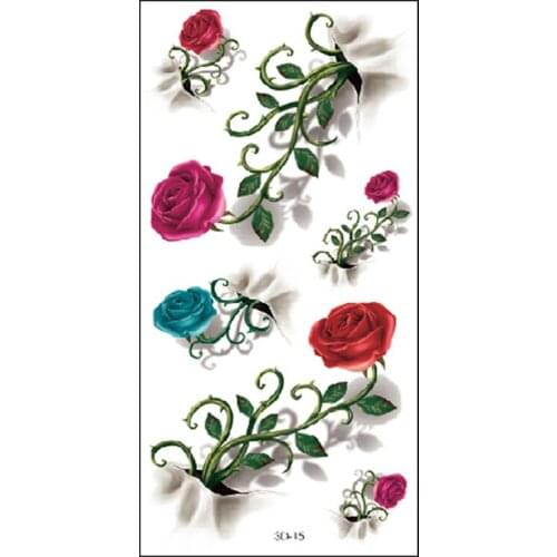 3D Red Rose Waterproof Temporary Tattoos Men Beauty Flowers Harajuku Tatoo Sleeves Faux Tatouage Temporaire Femme Stickers