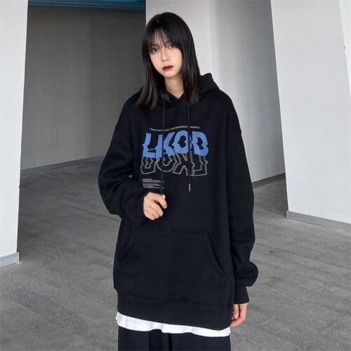 Women Hoodies For Teen Girls Harajuku Hoodie Black Casual Hooded Sweatshirt Letter Print Tops Pullover Plus Size Streetwear 2021