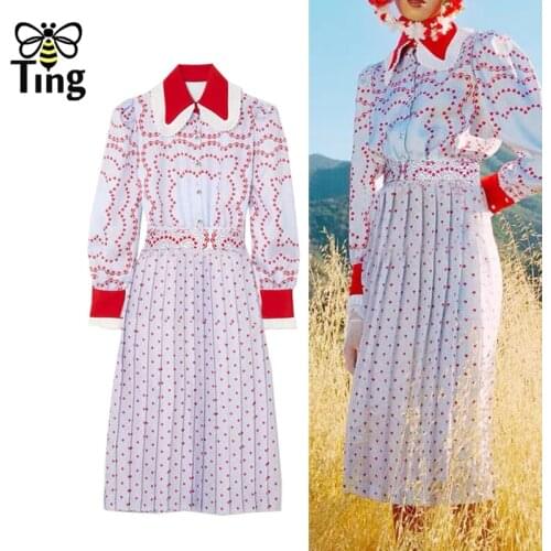 Tingfly Women Vintage Elegant Floral Midi Long Dinner Dresses Turn Down Collar Button Up Spring Autumn Trendy Vestidos Zaful New