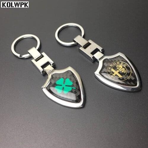 1pc Metal carbon fiber Car Logo Key Ring Keyring Keychain For Alfa Romeo 147 156 166 159 ALFA GT Stelvio Giulia Car styling
