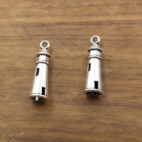 10pcs Charms hollow 3D lighthouse 25*8mm Tibetan Silver Plated Pendants Antique Jewelry Making DIY Handmade Craft