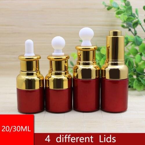 20ml/30ml red glass Essential Oil dropper bottle w shiny golden shoulder Dispensing Container Liquid Pipette 100pcs/lot