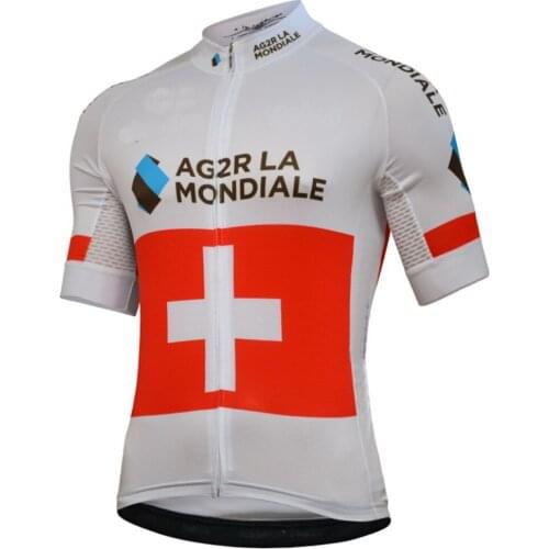 2018 AG2R TEAM SWISS CHAMPION Mens Only Cycling Jersey Short Sleeve Bicycle Clothing Quick-Dry Riding Bike Ropa Ciclismo