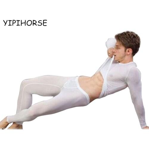 2019 Mens Transparent sleepwear ultra-thin tight sleep set U convex three-dimensional bags sexy pajama