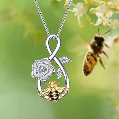2021 Fashion Jewelry Silver Chain Cute Crystal Letters Sunflower Bee Pendant Necklace Collier Femme Choker Necklaces For Women
