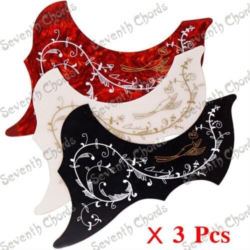 3 Pcs 41 " Hummingbird Flower Decorative Pattern Acoustic Guitar Pickguard Pick Guard Anti-scratch Plate / Red - Black - White