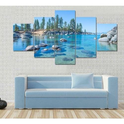 Tahoe Lake Sea Shore Landscape 5 Pcs Canvas Wall Art Painting Home Decor Cuadros