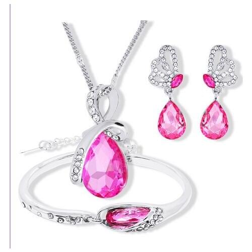 Austria crystal lover suit angel tear Necklace + earring + Bracelet Pendant Earrings chain Thick jewelry set bts diy