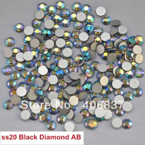 Free Shipping! 1440pcs/Lot, ss20 (4.8-5.0mm) Black Diamond AB Flat Back Non Hotfix Glue On Nail Art Rhinestones