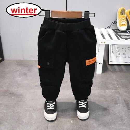 Hot Boys Pants 2020 High Quality Cotton Korean Casual Pants Children Winter Warm Trousers Plus Velvet Cargo Pants 2-6Years