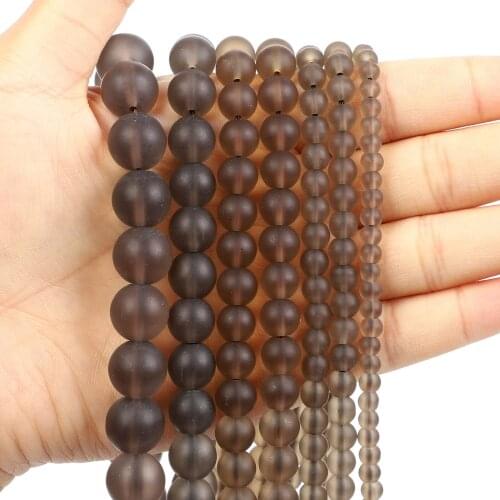 Natural Stone Beads Frosted Brown Transparent Stone Loose Beads for Jewelry Making Needlework DIY Bracelet Strand 4-12 MM