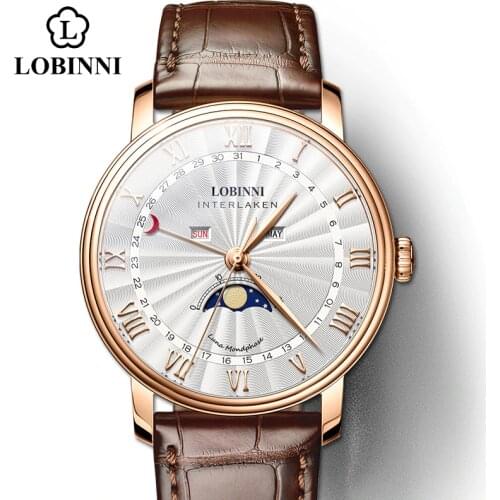 LOBINNI Japan Movement Watch Men Quartz Watch Luxury Brand Wristwatch Sapphire Waterproof Skeleton Mens Watch Leather Watch