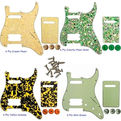 Pleroo Parts - For FD US 72' 11 Screw Hole Standard Strat Player Humbucker Hs Guitar Pickguard & Back Plate & Control Knob