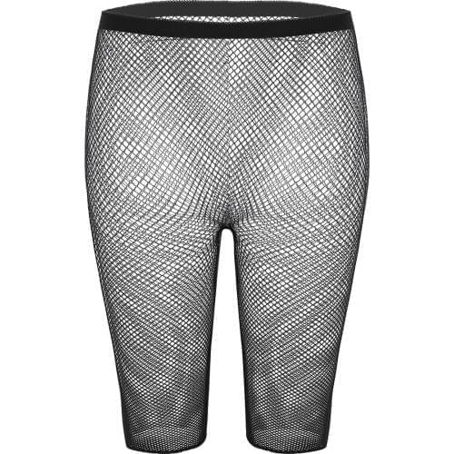 Women Erotic Pants Lingerie Black Transparent Fishnet Mesh High Waist Knee Length Legging Half Pants Bottoms Porno Underwear Sex