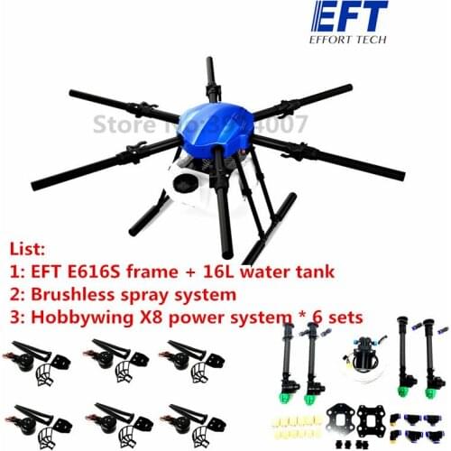EFT E616S Six-axis 16L Agricultural Spray Drone Frame E616 S 616 Folding Wheelbase Brushless Water Pump X8 Power System Kit