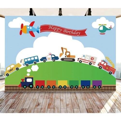 Background for photo cartoon colorful car train plane baby first birthday backdrops photocall photography photophone