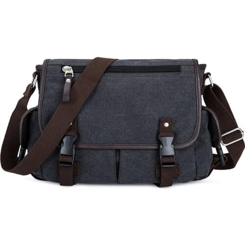 OZUKO Canvas Shoulder Bag Practical Business Messenger Bags For Men Student Crossbody Pack Retro Solid Casual Office Travel Bag