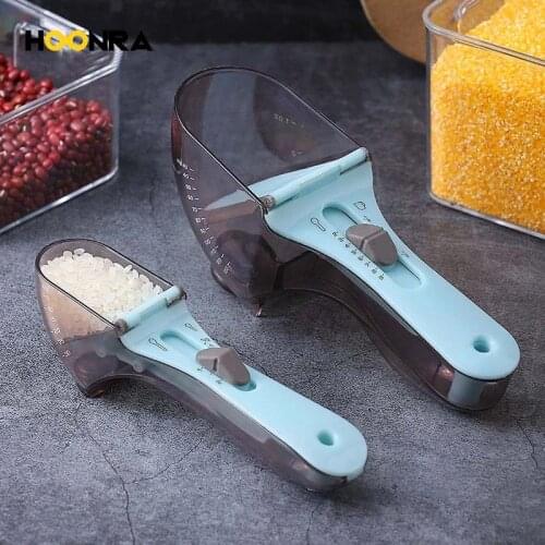 HOONRA Adjustable Measuring Spoons With Scale Plastic Measuring Scoops Cups For Baking Accessories Kitchen Measuring Tools
