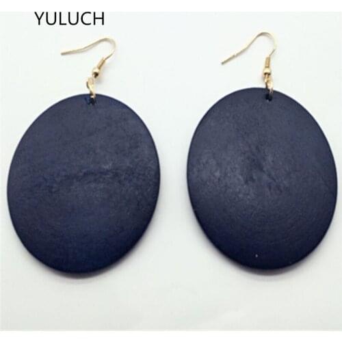 Personality New design Big handmade Natural african blue wood earrings jewelry