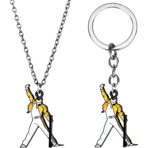 Cool Trendy Classic Rock Band Queen Freddy Mercury Enamel Metal Pendant Keychains Keyrings For Men Women Queen Fans Jewelry Gift
