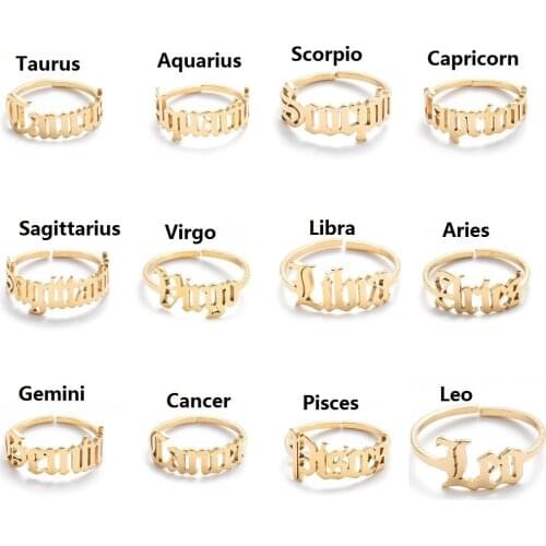 12 Constellation Stainless Steel Female Ring Female Adjustable Zodiac Ring Gold Jewelry Gift Taurus Virgo Leo Capricorn Viking