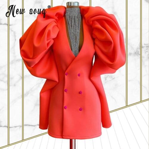 Orange Vintage Beads Lantern Sleeve Short Evening Dresses V Neck Long SLeeve Robe De Soir Parties Girl Short Dress real photos
