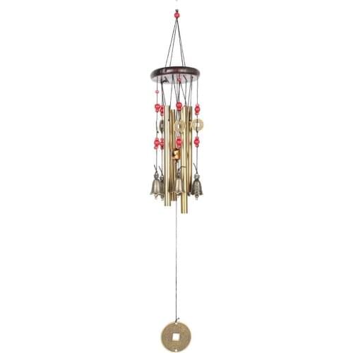 Metal Pipes Bell Copper Coin Wind Chime Ornament Garden Balcony Hanging Decor