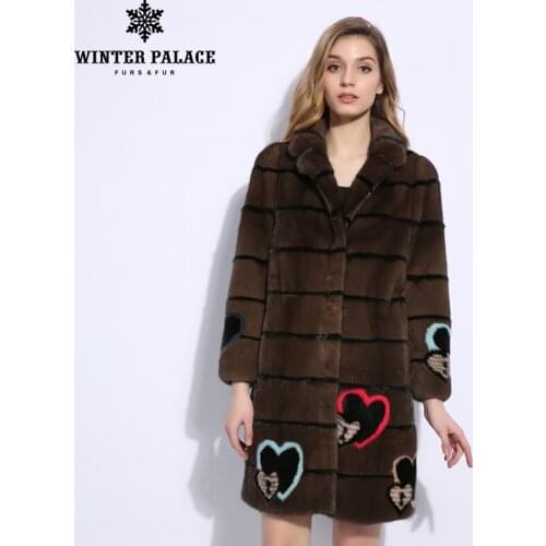 Fashion Italian fashion design Imported natural mink fur coats Peach heart flower design mink fur coat