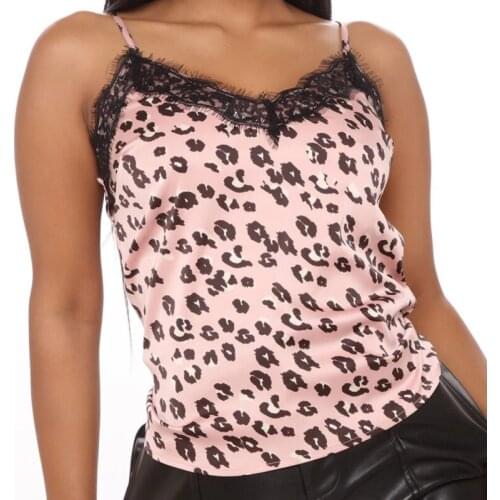Fashion Tank Tops Women Sexy V Neck Leopard Printed Camisole Vest Summer Lady Lace Cami Crop