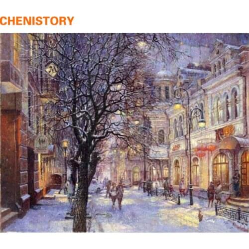 CHENISTORY Snow Scene Pictures Painting By Numbers Wall Art Of Landscape DIY Canvas Oil Painting Home Decor For Living Room