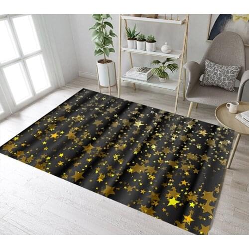 Childrens Room Floor Carpets Living Room Cushion Kitchen Area Rugs Bathroom Non-Slip Mat Glitter Gold Stars On Black Background