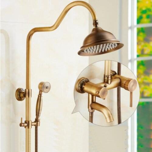 New Luxury Antique Brass Carving Rainfall Shower Sets Faucet Mixer Tap Tub Faucet Brass Bath & Shower Faucet Set Bathtub Faucet