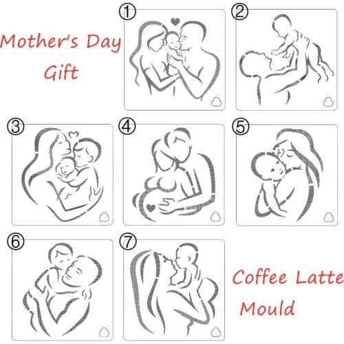 Family Love Mothers Day Plastic Stencil Pad Spray Flower Cake Mold Straw Duster Decoration DIY Baking Tool Moulds Kitchen Tools