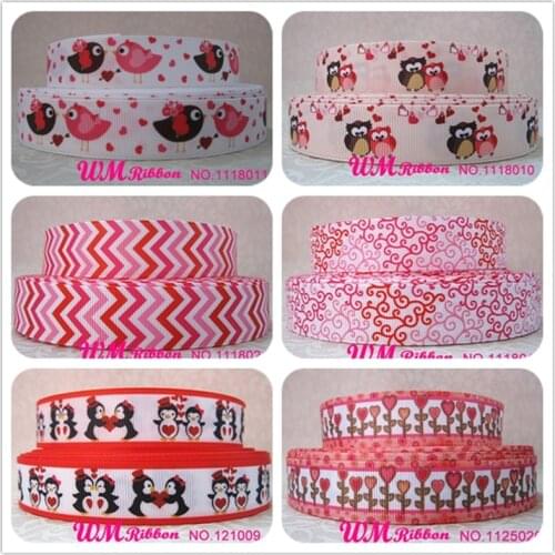 Q&N ribbon 7/8inch 22mm cartoon heart Valentines Day print grosgrain ribbons webbing for hairbow and headband 50yds/roll
