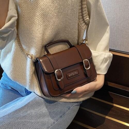 Womens Luxury Elegant Leather Shoulder Bag Kawaii Fashion Casual Vintage Chains Handbag Evening Party Mini Crossbody 2021 New