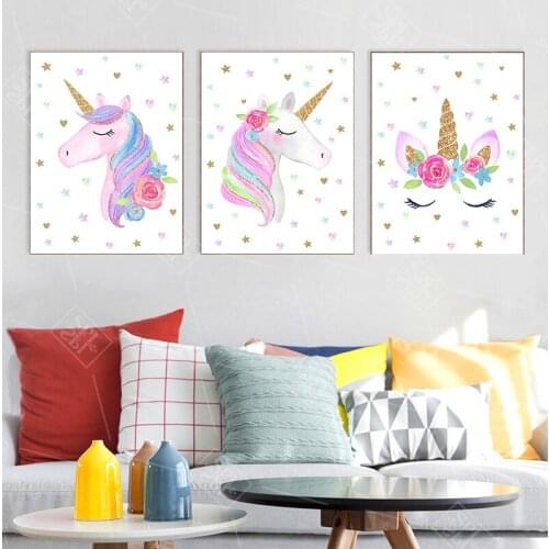 Cartoon Pink Unicorn Poster Baby Room Nursery Prints Art Canvas Painting Wall Art Pictures Kids Living Room Decoration