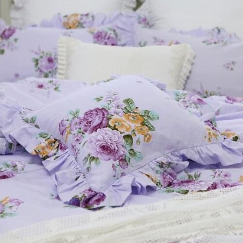 Garden purple flowers print cushion cover Floral ruffle pillow cover handmade sofa pillows princess elegant bedding pillow case