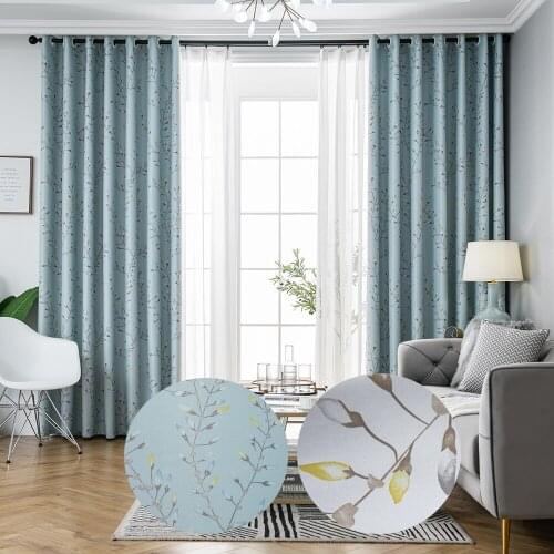 Blue Blackout Curtains for Living Room Elegant Floral Print Polyester Fabric 1 Piece Grommet Gray Bedroom Kitchen Window Panels